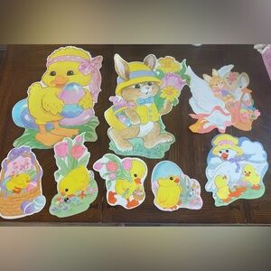 Vintage Eureka USA lot of 8 Die Cut Flocked Easter Egg Bunny Hangings Dbl sided